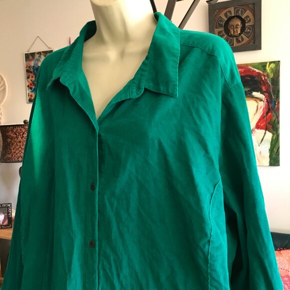 J JILL size 4X Kelly Green Pinwale Corduroy Button Front Tunic Shirt - Picture 2 of 4